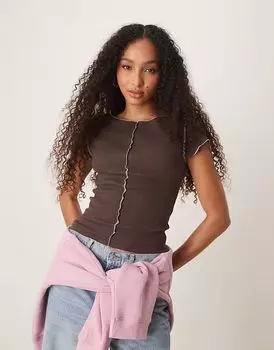 Детская футболка ASOS DESIGN с короткими рукавами и розовыми швами шоколадного цвета