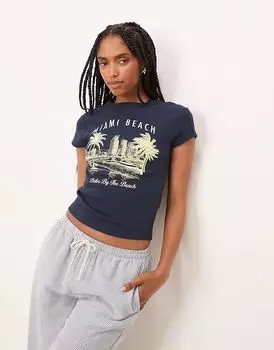 Детская футболка ASOS DESIGN с принтом Майами-Бич в темно-синем цвете