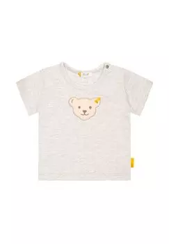 Детская футболка – базовая модель, короткий рукав, плюшевая аппликация, хлопок стрейч Steiff, серый