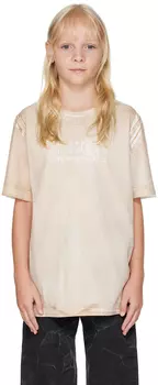 Детская футболка белого и бежевого цвета MM6 Maison Margiela