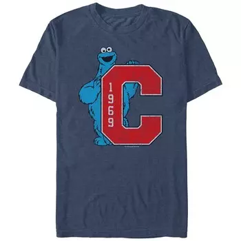 Детская футболка Big & Tall PBS с рисунком «Улица Сезам» Cookie Monster Varsity C 1969 Licensed Character, цвет Navy Heather