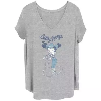 Детская футболка больших размеров Betty Boop Cowgirl Lasso Trick с v-образным вырезом и рисунком Licensed Character