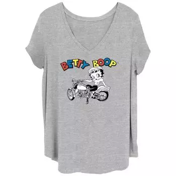 Детская футболка больших размеров Betty Boop с цветными буквами Pretty Biker с v-образным вырезом и графическим рисунком Licensed Character