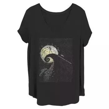 Детская футболка больших размеров Disney's «Кошмар перед Рождеством» с v-образным вырезом и графическим рисунком, с изображением спирального холма и портрета Disney