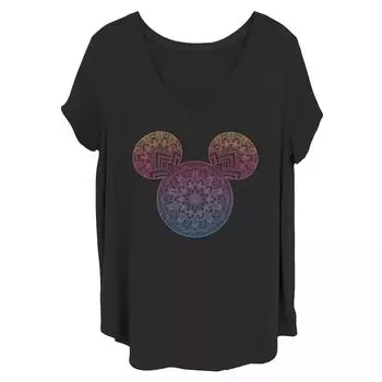 Детская футболка больших размеров Disney's Mickey And Friends Mandala Mickey Ears с V-образным вырезом и графическим рисунком Disney