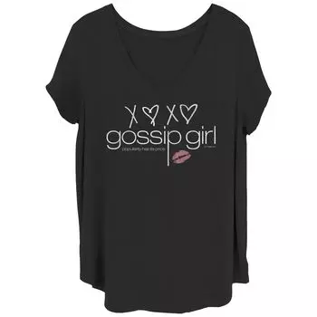 Детская футболка больших размеров Gossip Girl XOXO с логотипом и V-образным вырезом с графическим рисунком Licensed Character