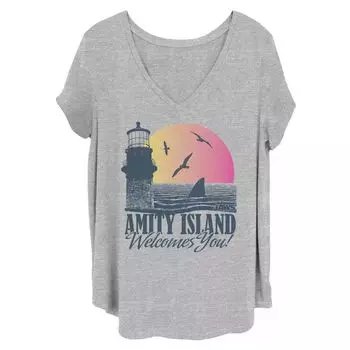 Детская футболка больших размеров Jaws Amity Island приветствует вас в виде плавника акулы Sunset Licensed Character