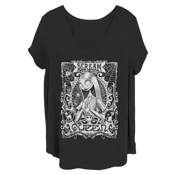 Детская футболка больших размеров «Кошмар перед Рождеством» Disney's Sally Scream Queen с V-образным вырезом и графическим рисунком Disney