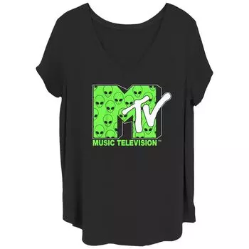 Детская футболка больших размеров MTV Aliens Heads с v-образным вырезом и графическим рисунком Licensed Character