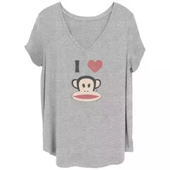 Детская футболка больших размеров Paul Frank I Love Julius The Monkey с v-образным вырезом и рисунком Licensed Character