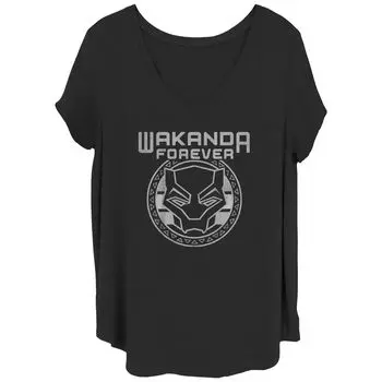 Детская футболка больших размеров с круглым графическим логотипом Marvel Black Panther Wakanda Forever Tribal Licensed Character