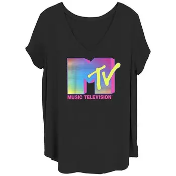 Детская футболка больших размеров с неоновым светящимся логотипом MTV Licensed Character, черный