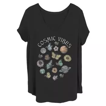 Детская футболка больших размеров с рисунком Cosmic Vibes Planets Butterfly and Wildflowers Licensed Character