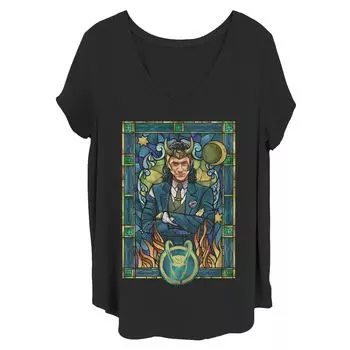 Детская футболка больших размеров с витражным рисунком Marvel Loki Licensed Character, черный