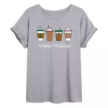 Детская футболка большого размера с графическим рисунком Happy Holidays Coffee Licensed Character, серый
