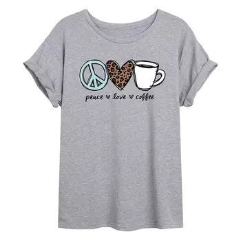 Детская футболка большого размера с рисунком "Peace Love Coffee" Licensed Character, серый
