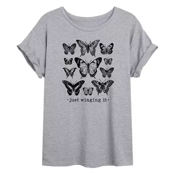 Детская футболка большого размера с рисунком Butterflies Winging Licensed Character, серый