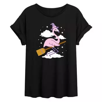Детская футболка большого размера с рисунком Flammingo Witch On Broon Licensed Character, черный