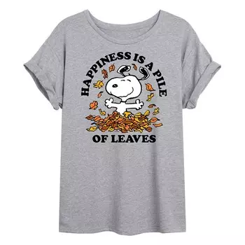 Детская футболка большого размера с рисунком Happy Snoopy Peanuts "Fall Leaves" Licensed Character, серый