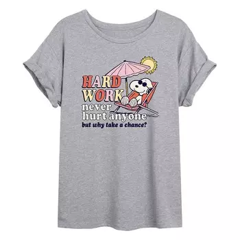 Детская футболка большого размера с рисунком Peanuts Snoopy "Hard Work" Licensed Character, серый