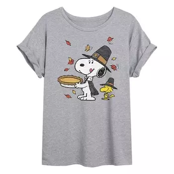 Детская футболка большого размера с рисунком Peanuts Snoopy & Woodstock Pie Licensed Character, серый