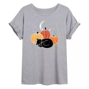 Детская футболка большого размера с рисунком Cat Sleeping By Pumpkins Licensed Character