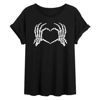 Детская футболка большого размера с рисунком Skeleton Hand Heart и принтом Licensed Character