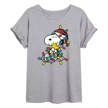 Детская футболка большого размера с рисунком Snoopy & Christmas Lights Peanuts Snoopy & Christmas Lights Licensed Character