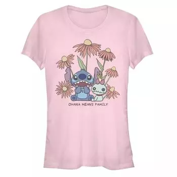Детская футболка Disney Lilo & Stitch Scrump Ohana Means Family Chibi Flowers с рисунком Licensed Character