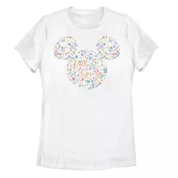 Детская футболка Disney's Mickey & Friends Mickey Hello Spring с цветочным наполнением Licensed Character, белый