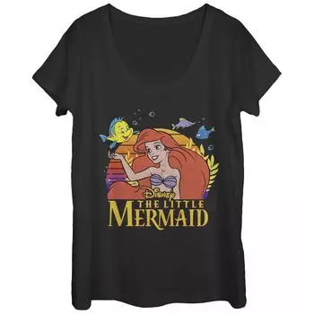 Детская футболка Disney's The Little Mermaid Ariel And Flounder Sunset с овальным вырезом Licensed Character