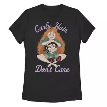 Детская футболка Disney's Wreck It Ralph 2 Vanellope and Merida с изображением Curly Hair Don't Care Licensed Character, черный