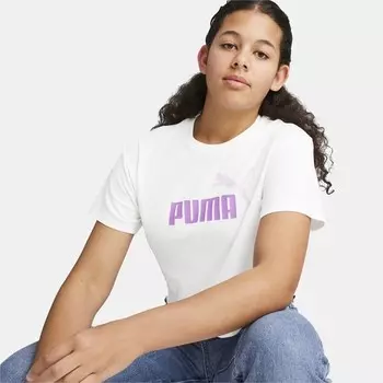 Детская футболка для девочек с логотипом, укороченная футболка Puma, белый