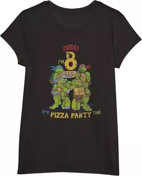 Детская футболка для девочек Teenage Mutant Ninja Turtles I'm 8 Dude Pizza Birthday Party, черный