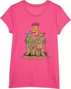 Детская футболка для девочек Teenage Mutant Ninja Turtles I'm 4 Dude Pizza Birthday Party, розовый вереск
