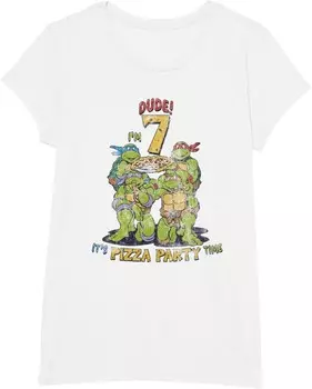 Детская футболка для девочек Teenage Mutant Ninja Turtles I'm 7 Dude Pizza Birthday Party, белый