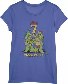 Детская футболка для девочек Teenage Mutant Ninja Turtles I'm 7 Dude Pizza Birthday Party, ярко-голубой вереск