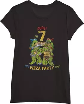 Детская футболка для девочек Teenage Mutant Ninja Turtles I'm 7 Dude Pizza Birthday Party, черный