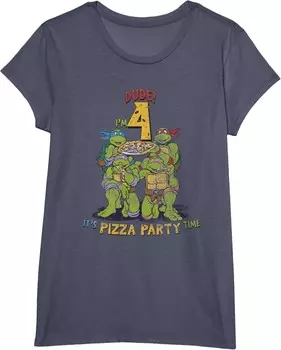 Детская футболка для девочек Teenage Mutant Ninja Turtles I'm 4 Dude Pizza Birthday Party, синий вереск