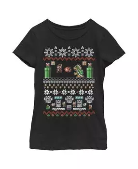 Детская футболка Girl's and Bowser Ugly Christmas Sweater Nintendo