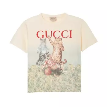 Футболка детская Gucci с рисунком котов, бежевый