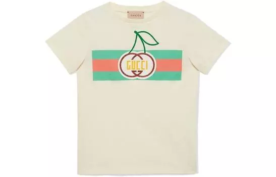 Футболка детская Gucci, бежевый / зеленый / оранжевый