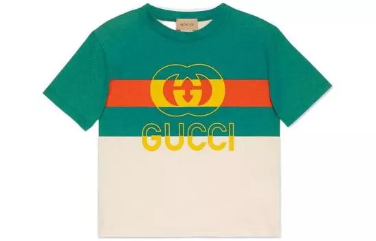 Футболка детская Gucci, бежевый/ зеленый
