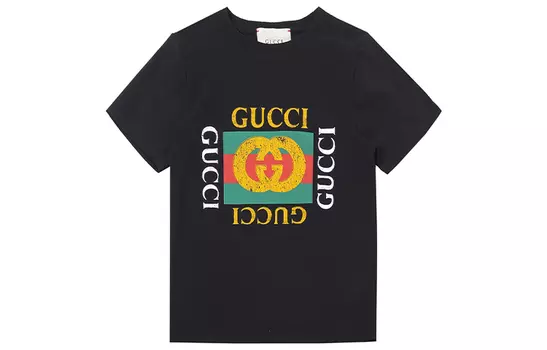 Футболка детская Gucci с логотипом, черный / белый