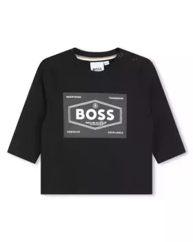 Детская футболка из 100% хлопка с принтом спереди BOSS Kidswear, черный