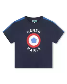 Детская футболка из 100% хлопка с рисунком спереди Kenzo Kids, темно-синий