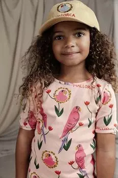 Детская футболка из хлопка с попугаями Mini Rodini, розовый