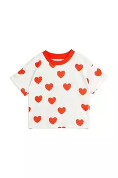 Детская футболка из хлопка с сердечками Mini Rodini, бежевый