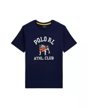 Детская футболка из хлопкового джерси с логотипом Polo Ralph Lauren, синий