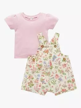Детская футболка из органического хлопка и комбинезон в цветочек Purebaby, цвет Dune Flowers